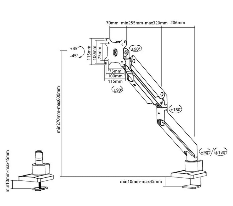 Neomounts Monitor arm 10-49" - gas spring - Topfix - 180°-stop