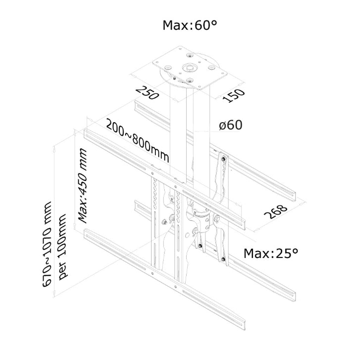 Neomounts Flat Screen Ceiling Mount (Height: 64-104 cm) for 2 Screens