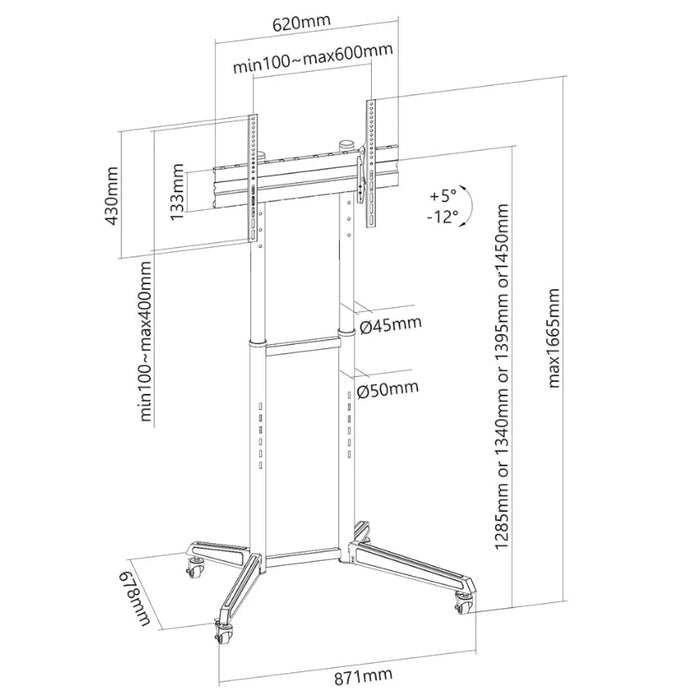Neomounts Mobile Floor Stand (height adjustable: 128.5-145 cm) - Колички и поставки за екрани на под<<<NEOMOUNTS