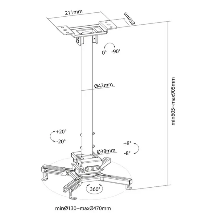 Neomounts Projector Ceiling Mount (height adjustable: 60-90 cm) - Стойки за проектори<<<NEOMOUNTS BY NEWSTAR