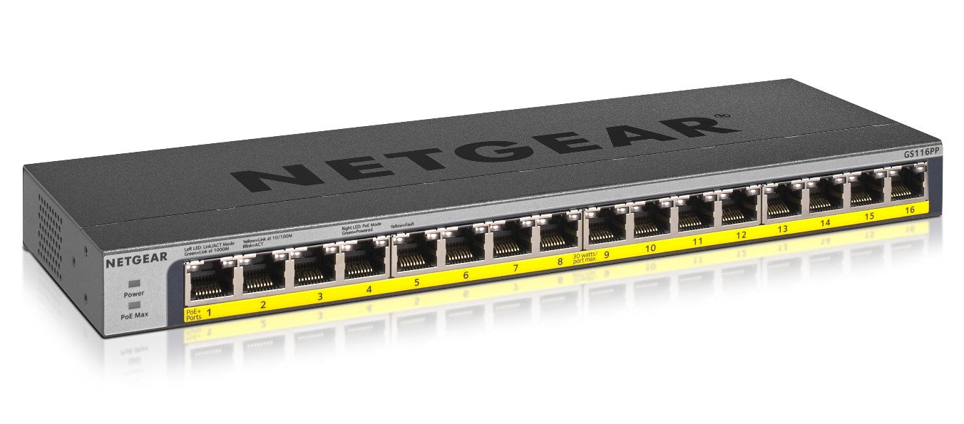 Switch Netgear GS116PP-100EUS 32 Gbps Black