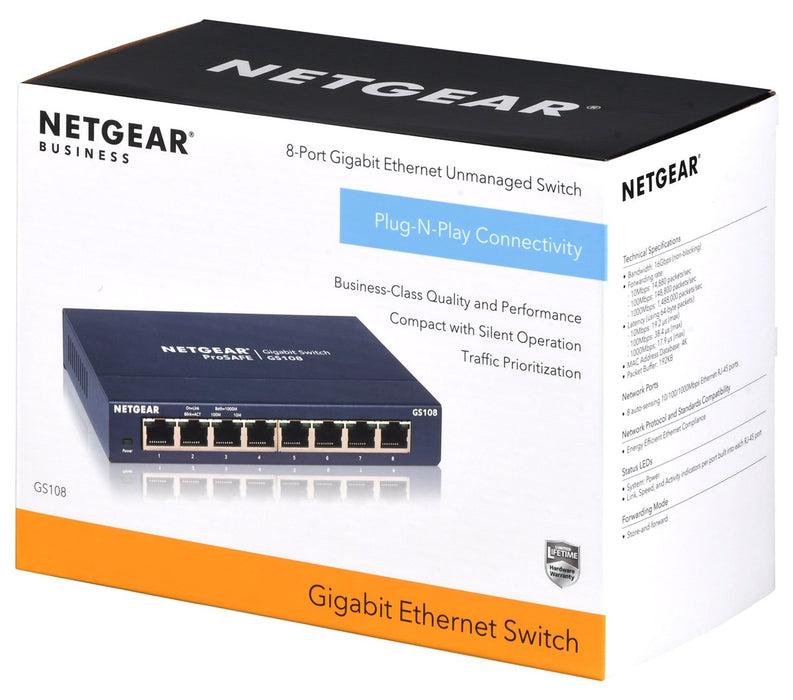 NETGEAR Gigabit Switch 8xRJ45 10/100/1000 8port Lifetime Warranty EN