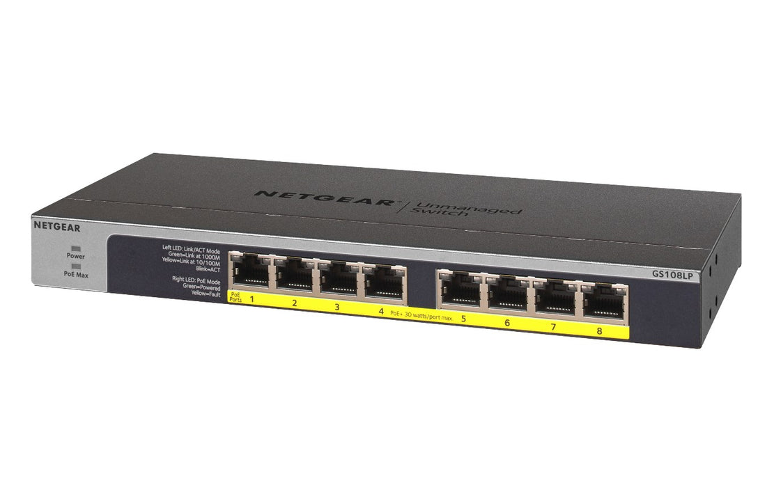 NETGEAR 8-Port PoE/PoE+ Gigabit Ethernet Unmanaged Switch GS108LP