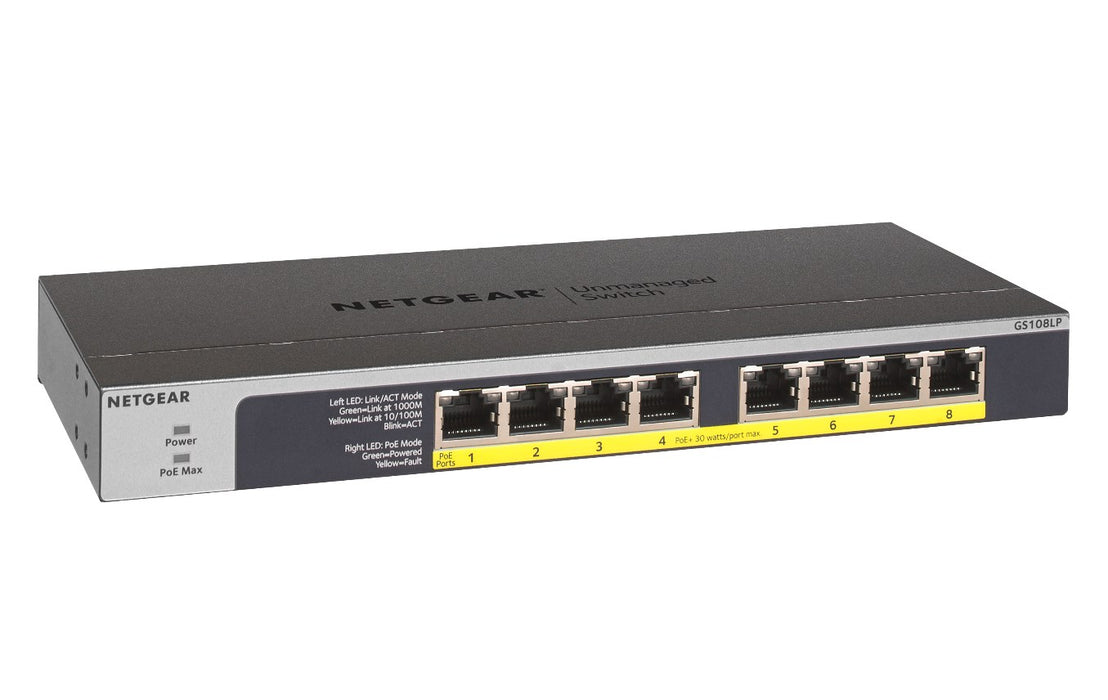 NETGEAR 8-Port PoE/PoE+ Gigabit Ethernet Unmanaged Switch GS108LP