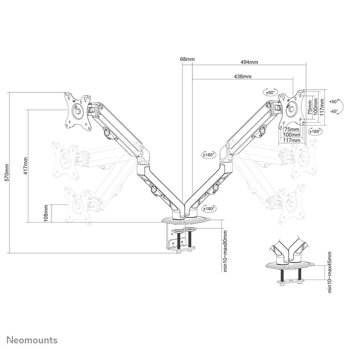 Neomounts Flat Screen Desk Mount (stand/grommet) for 2 screens