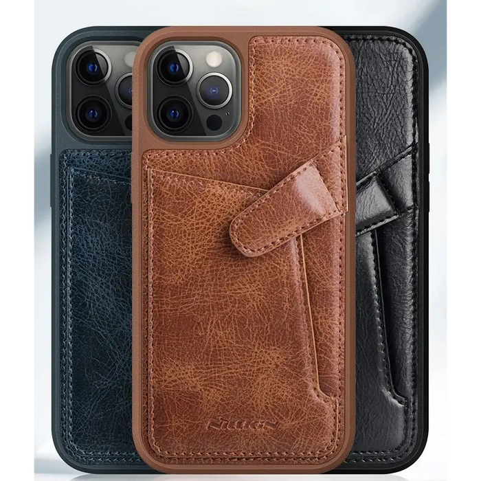 Nillkin Aoge Leather Case Flexible Armored Genuine Leather Case with Pocket for iPhone 12 Mini Black - Cell phone cases
