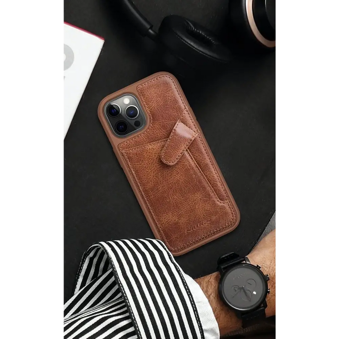 Nillkin Aoge Leather Case flexible armored genuine leather case with pocket for iPhone 12 mini brown - Cell phone cases