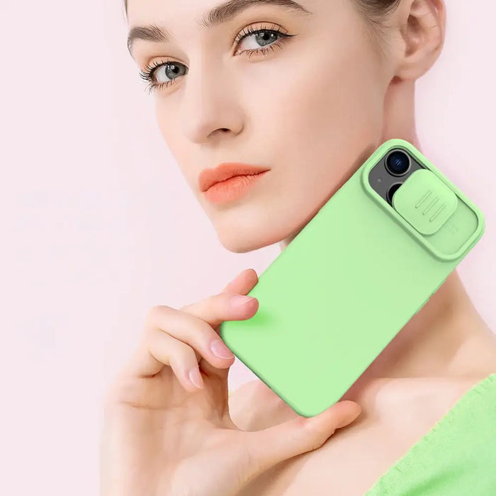 Nillkin CamShield Silky Silicone Case iPhone 14 case cover with camera cover green - Cell phone cases