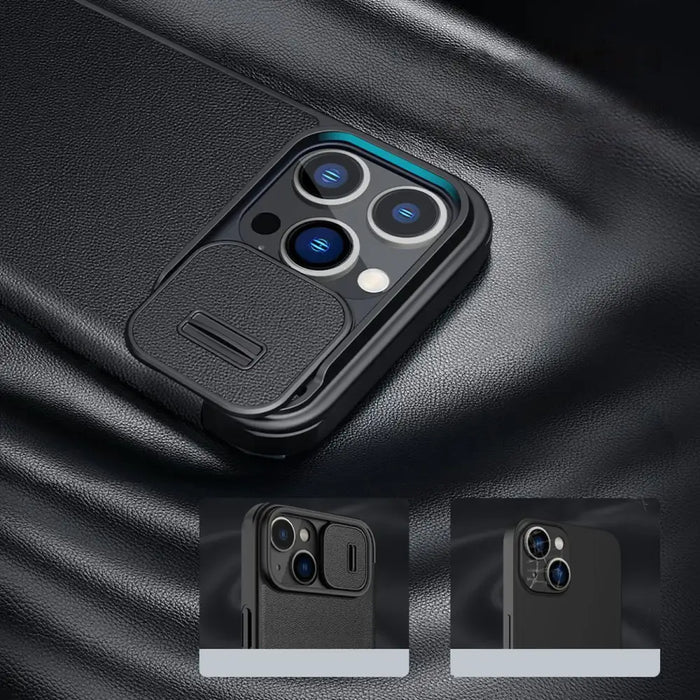 Nillkin Qin Cloth Pro Case Case for iPhone 14 Pro Camera Cover Holster Cover Flip Case Blue - Cell phone cases