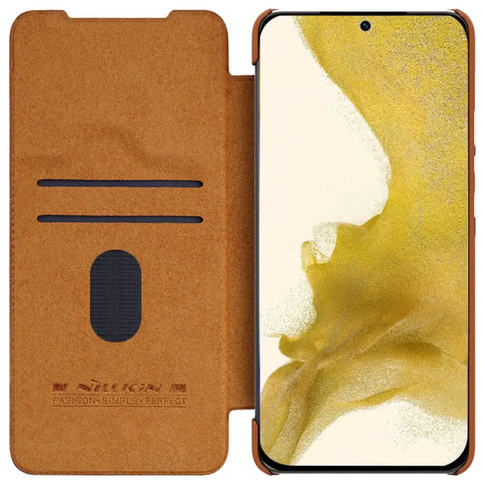 Nillkin Qin Leather Pro Case Case for Samsung Galaxy S23+ Cover with Flip Camera Protector Brown - Cell phone cases