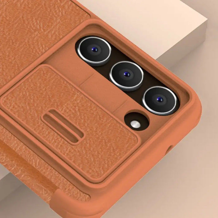 Nillkin Qin Leather Pro Case Case for Samsung Galaxy S23+ Cover with Flip Camera Protector Brown - Cell phone cases