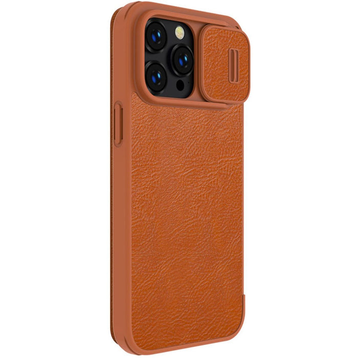 Nillkin Qin Leather Pro Case iPhone 14 Pro Max Camera Cover Holster Cover Flip Case Brown - Cell phone cases
