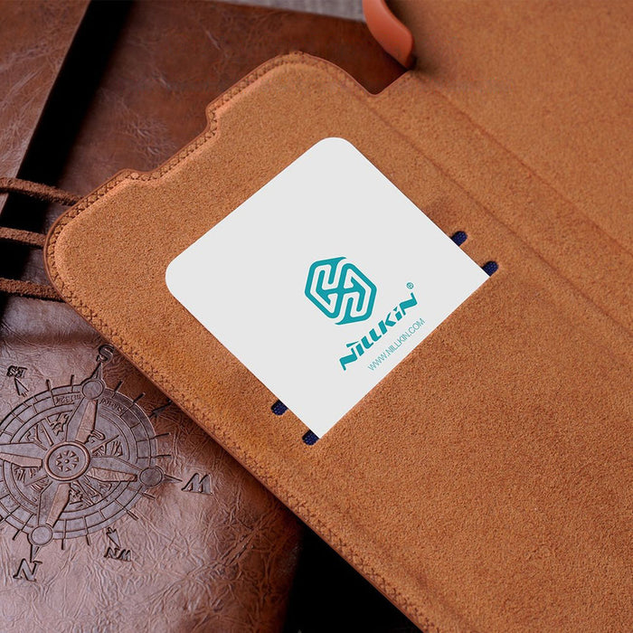 Nillkin Qin Leather Pro Case iPhone 14 Pro Max Camera Cover Holster Cover Flip Case Brown - Cell phone cases