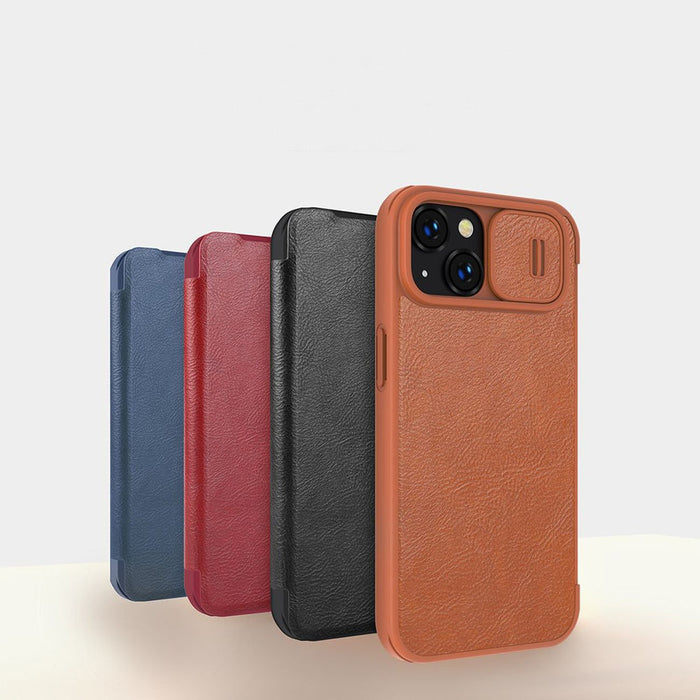 Nillkin Qin Leather Pro Case iPhone 14 Plus Camera Cover Holster Cover Flip Case Blue - Cell phone cases