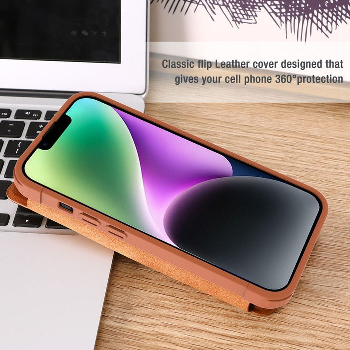 Nillkin Qin Leather Pro Case iPhone 14 Plus Camera Cover Holster Cover Flip Case Blue - Cell phone cases