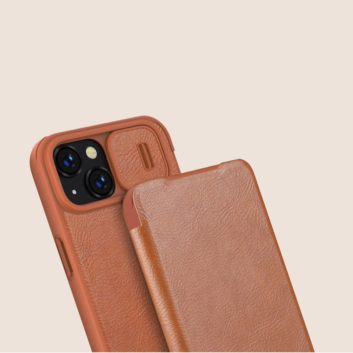 Nillkin Qin Leather Pro Case iPhone 14 Plus Camera Cover Holster Cover Flip Case Blue - Cell phone cases