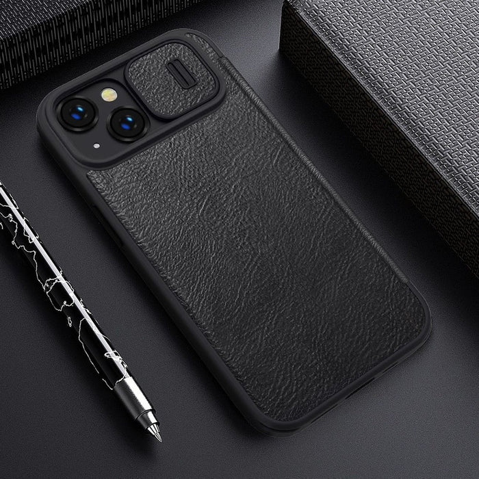 Nillkin Qin Leather Pro Case iPhone 14 Plus Camera Cover Holster Cover Flip Case Blue - Cell phone cases