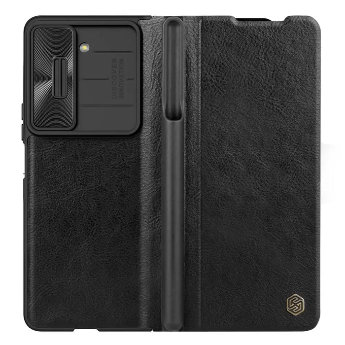 Nillkin Qin Leather Pro Leather Case with Camera Protector for Samsung Galaxy Z Fold 5 - Black - Cell phone cases