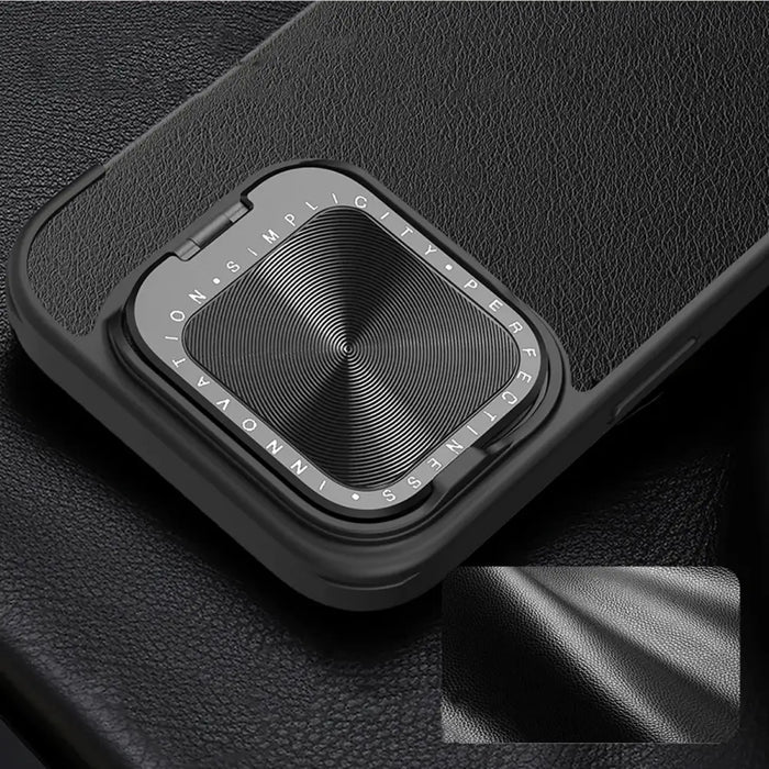 Nillkin Qin Prop Leather Case with Camera Cover and Stand for iPhone 16 Pro - Black - Cell phone cases