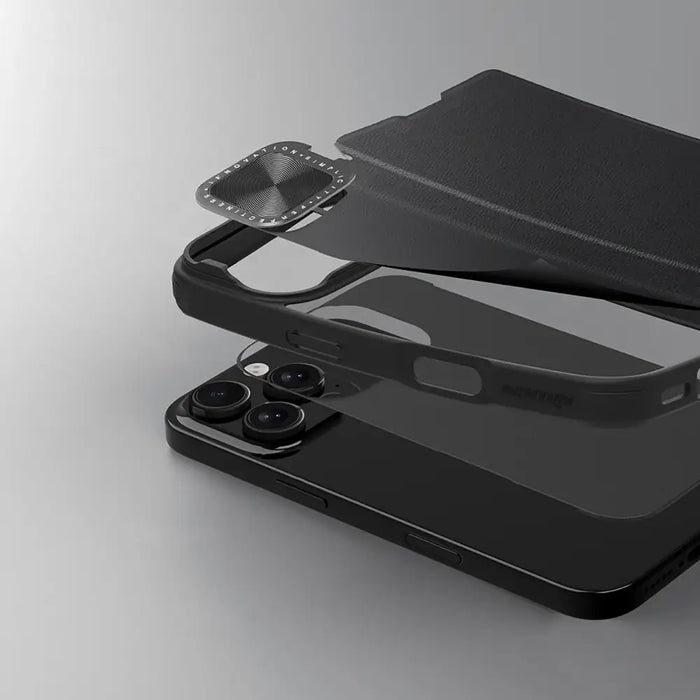 Nillkin Qin Prop Leather Case with Camera Cover and Stand for iPhone 16 Pro Max - Black - Cell phone cases