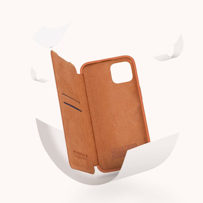 Nillkin Qin Leather Pro Case iPhone 14 Plus Camera Cover Holster Cover Flip Case Brown