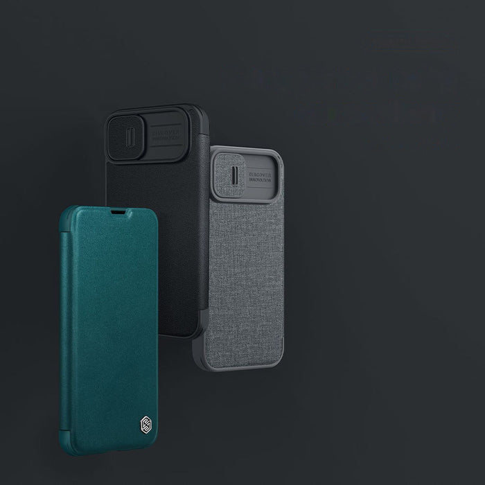 Nillkin Qin Cloth Pro Case Case for iPhone 14 Plus Camera Cover Holster Cover Flip Case Gray
