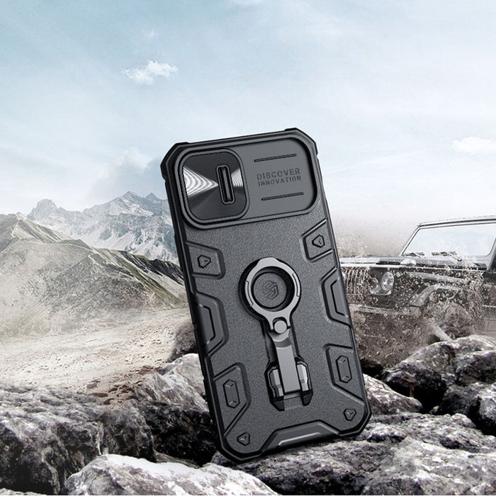 Nillkin CamShield Armor Pro Case iPhone 14 Plus armored cover with camera cover ring stand blue