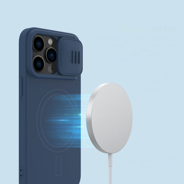 Nillkin CamShield Magnetic Silicone Case iPhone 14 Pro Max Magnetic MagSafe Cover with Camera Protector Blue