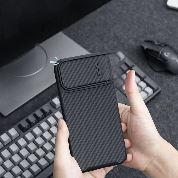 Nillkin Synthetic Fiber S Case iPhone 14 Plus case with camera cover, black