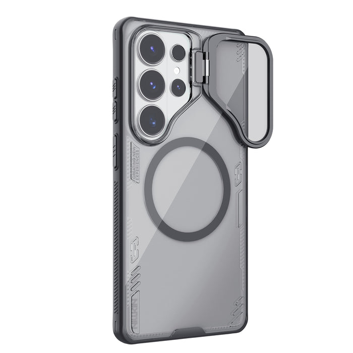 Nillkin Iceblade Prop Magnetic Case with Camera Cover and Stand Compatible with MagSafe for Samsung Galaxy S26 Ultra - Transparent Black