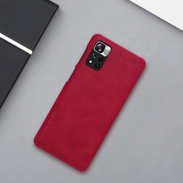 Nillkin Qin Case Case for Xiaomi Redmi Note 11 Pro+ (China) / Redmi Note 11 Pro (China) / Mi11i HyperCharge Camera Protector Holster Cover Flip Case Brown