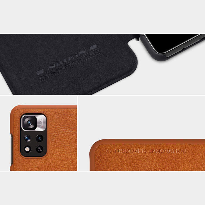Nillkin Qin Case Case for Xiaomi Redmi Note 11 Pro+ (China) / Redmi Note 11 Pro (China) / Mi11i HyperCharge Camera Protector Holster Cover Flip Case Brown