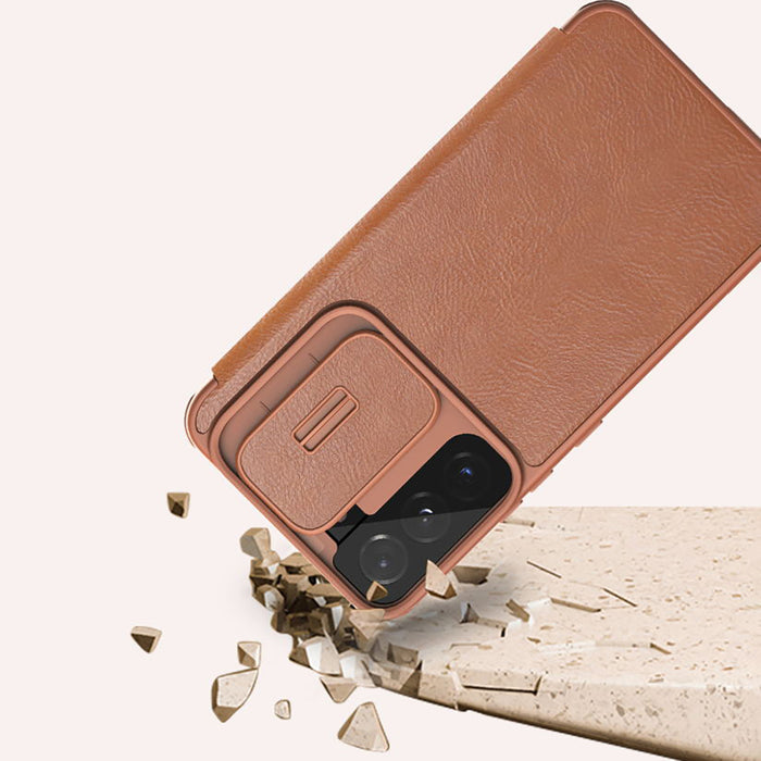 Nillkin Qin Leather Pro Case Case for Samsung Galaxy S22+ (S22 Plus) Camera Protector Holster Cover Flip Case Brown