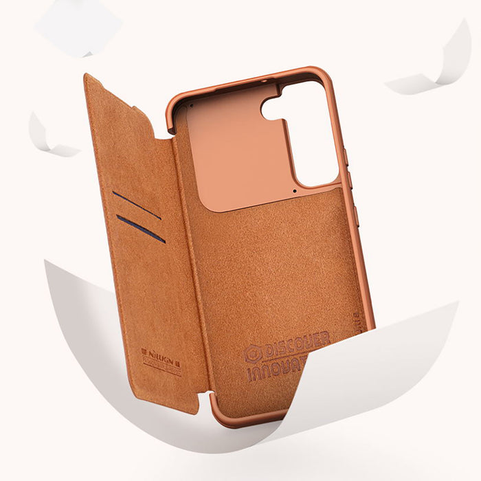 Nillkin Qin Leather Pro Case Case for Samsung Galaxy S22+ (S22 Plus) Camera Protector Holster Cover Flip Case Brown