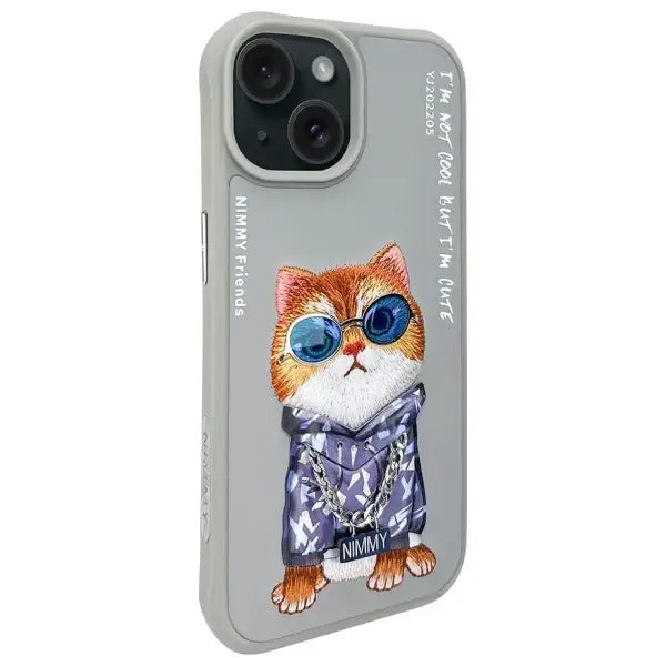 Nimmy Glasses Cool Cat iPhone 15 Case - Gray - Cell phone cases and covers<<<HurtelXML