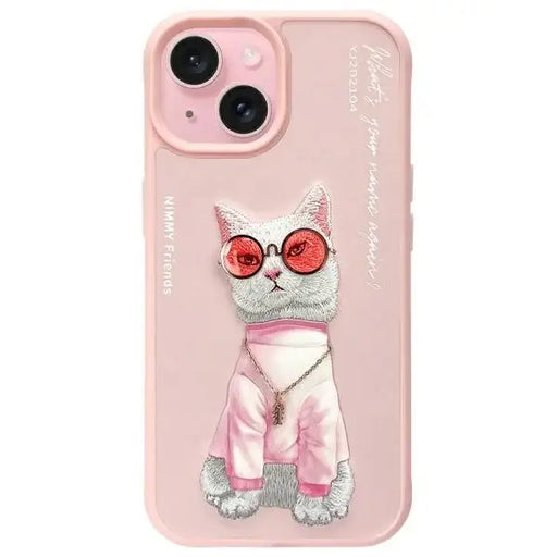 Nimmy Glasses Cool Cat iPhone 15 Case - Pink - Headphones and speakers<<<HurtelXML