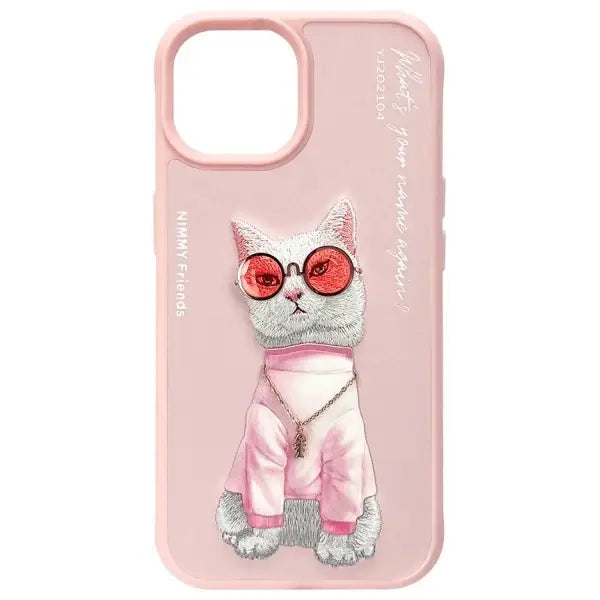 Nimmy Glasses Cool Cat iPhone 15 Case - Pink - Headphones and speakers<<<HurtelXML