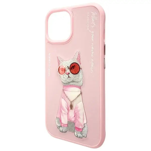 Nimmy Glasses Cool Cat iPhone 15 Case - Pink - Headphones and speakers<<<HurtelXML