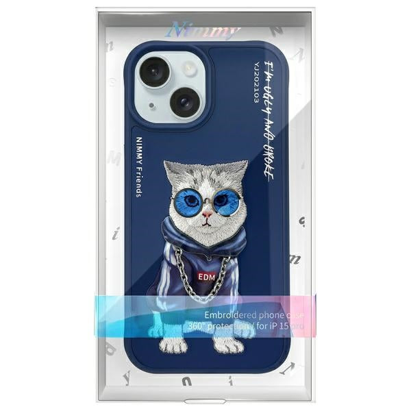 Nimmy Glasses Cool Cat Case for iPhone 15 - Blue