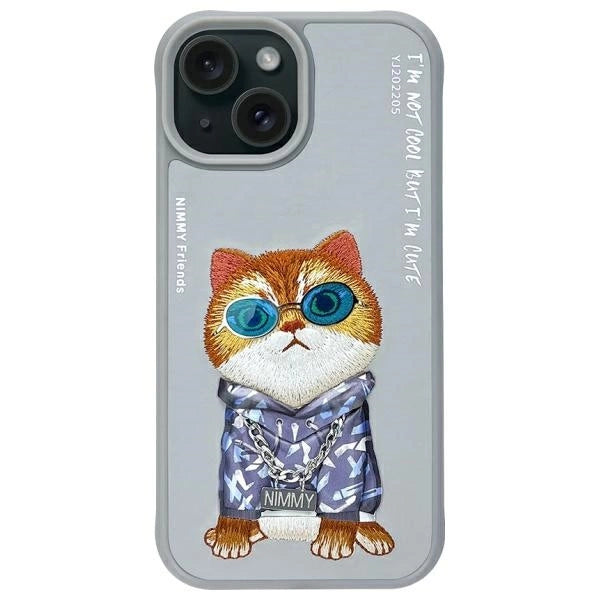 Nimmy Glasses Cool Cat iPhone 15 Case - Gray