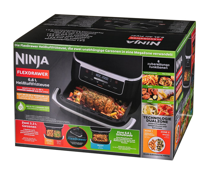 Ninja AF550EU fryer Double 6.6 L Stand-alone 2470 W Hot air fryer Black, Silver