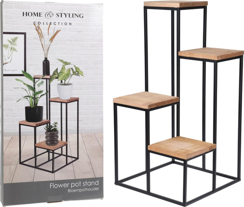 FLOWER BOX 4 POTS METAL WOOD