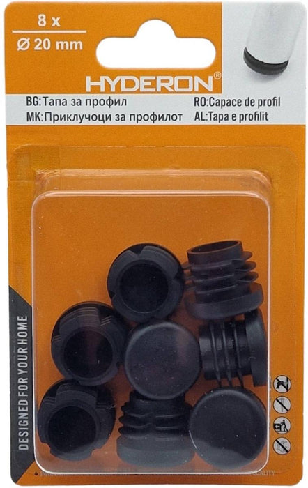 ROUND PLUG HTO-20 20MM 8 PCS BLACK