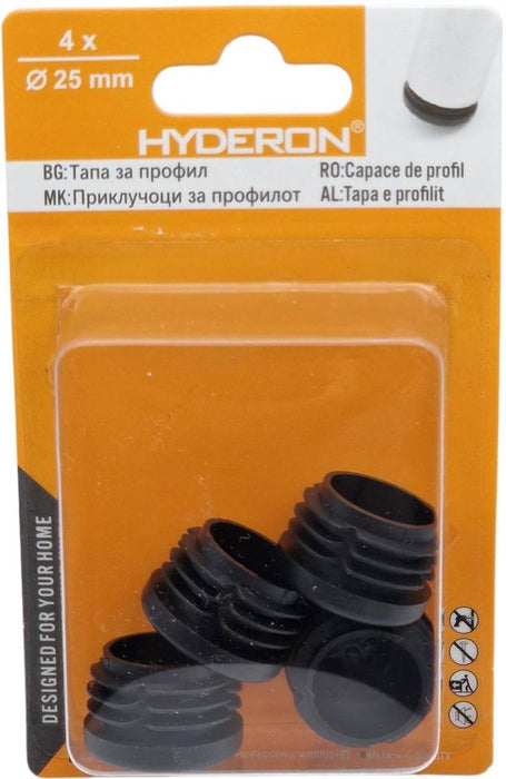ROUND PLUG HTO-25 25MM 4 PCS BLACK
