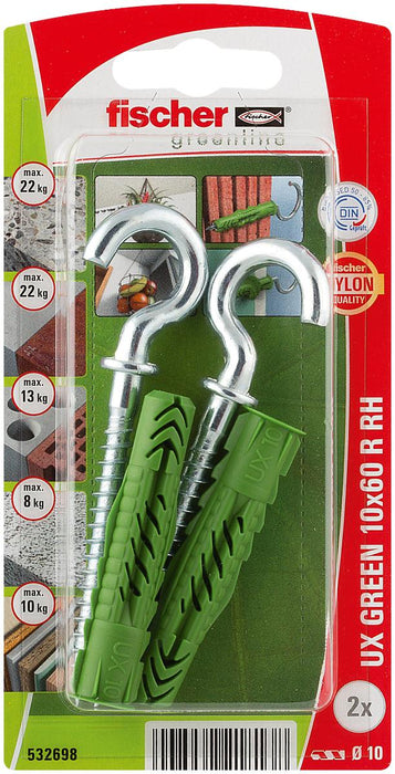 UNIVERSAL DOWEL WITH HOOK D10X60MM 2PCS RH