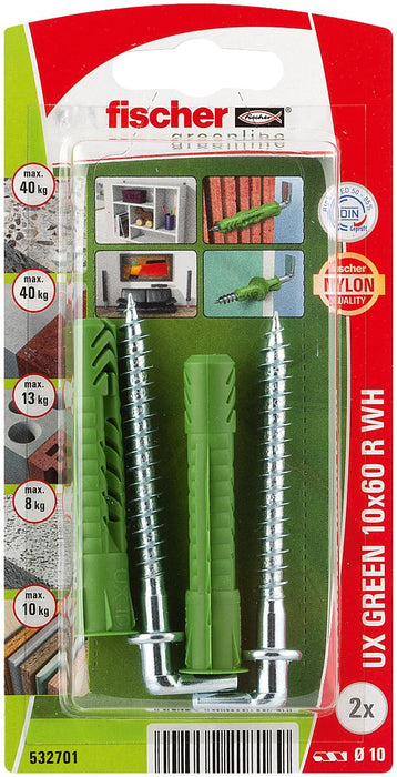 UNIVERSAL DOWEL WITH HOOK D10X60MM 2PCS WH