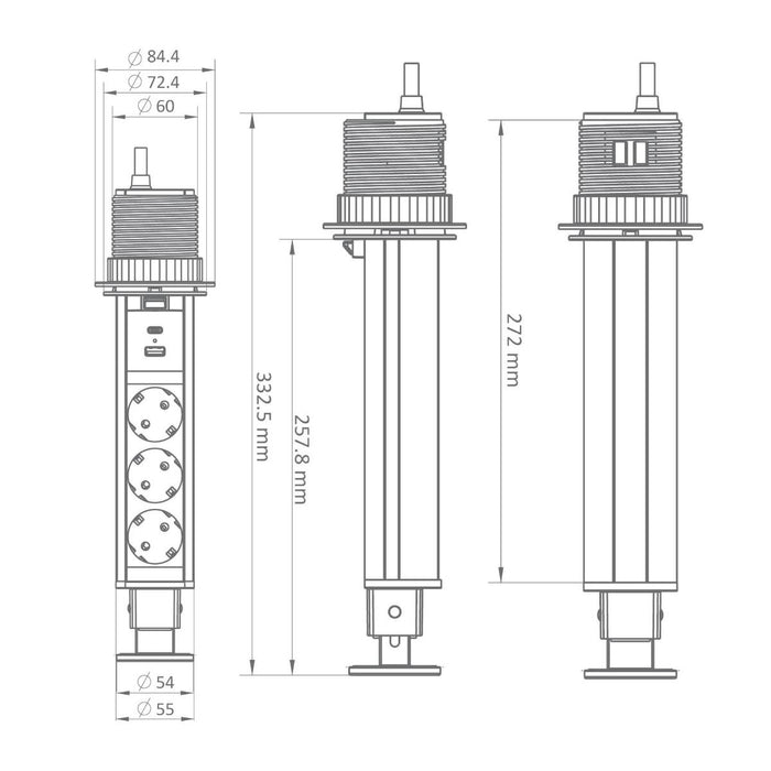 COLUMN POP-UP 3SHUKO/2USBA+C Ф60MM COMMEL