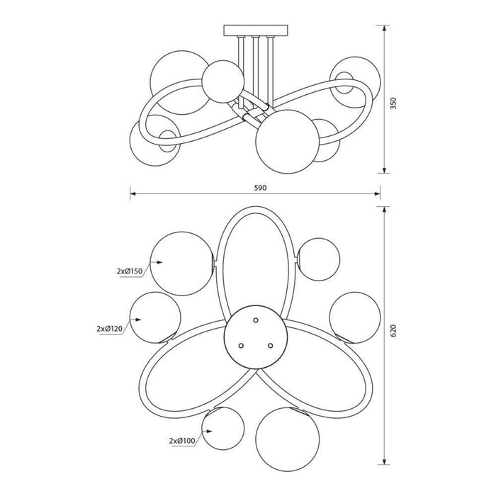 CHANDELIER GALILEO 6XG9 5W SMOKED GLASS