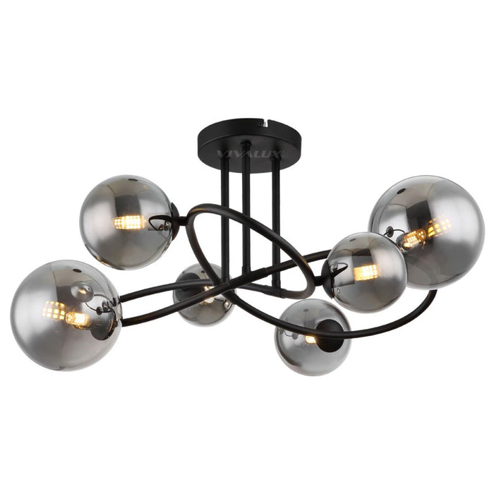 CHANDELIER GALILEO 6XG9 5W SMOKED GLASS