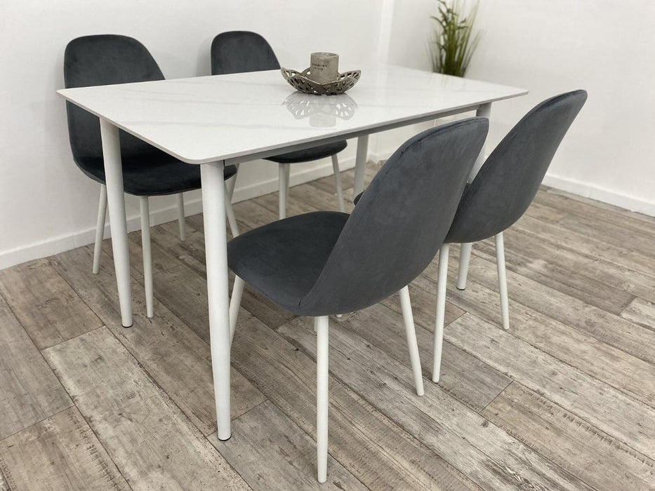 SET WHITE TABLE AND 4 GREY CHAIRS REBECCA